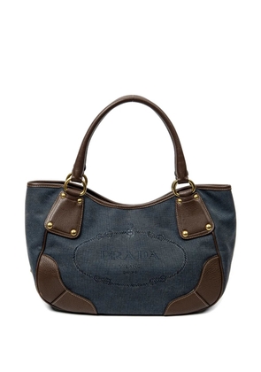 Prada Pre-Owned logo-print leather-trim shoulder bag - Blue