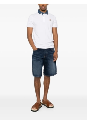 Johnny Lambs Avvocato denim-collar crest-patch polo shirt - White