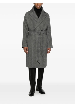 Tagliatore herringbone-pattern belted coat - Grey