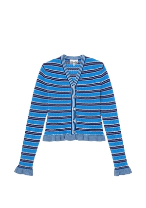 GANNI striped pointelle-knit cardigan - Blue