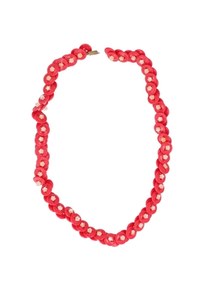Vintage floral-detail beaded necklace - Red