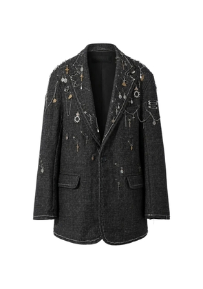 R13 safety-pin-embellished frayed blazer - Grey