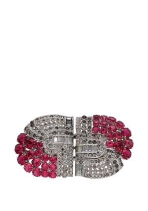 Vintage crystal-embellished geometric brooch - Silver