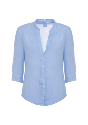 120% Lino three-quarter-sleeve V-neck shirt - Blue