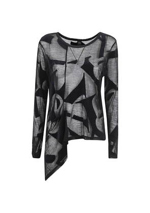 Y's asymmetric abstract-print top - Black