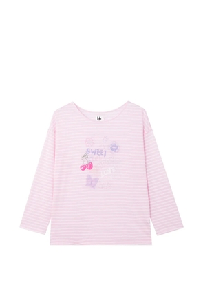 b+ab striped graphic-print long-sleeve T-shirt - Pink