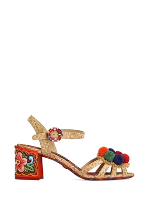 Dolce & Gabbana raffia sandals with embroidery - Neutrals