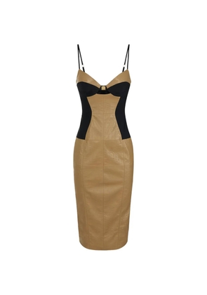 Elisabetta Franchi ostrich-effect panelled dress - Brown