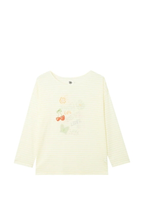 b+ab striped long-sleeve graphic-print T-shirt - Yellow