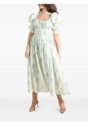 DÔEN Ischia floral-print smocked midi dress - White