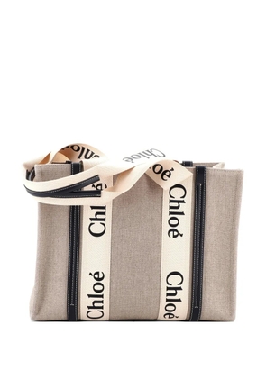 Chloé Pre-Owned Woody Canvas with Leather Medium tote bag - Neutrals