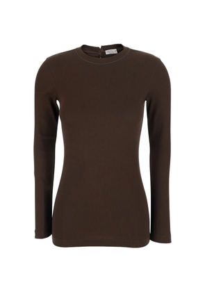 Brunello Cucinelli monili-trim long-sleeve T-shirt - Brown