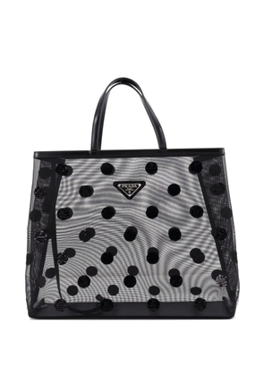 Prada Pre-Owned Logo Open Polka Dot Sequined Mesh Large tote bag - Black