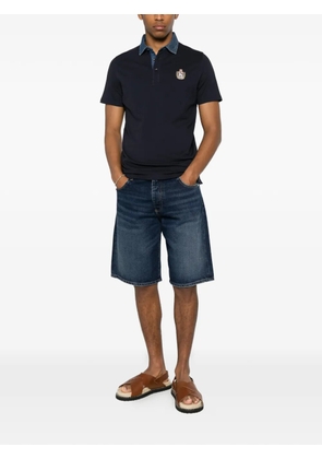 Johnny Lambs Avvocato denim-collar crest-patch polo shirt - Blue