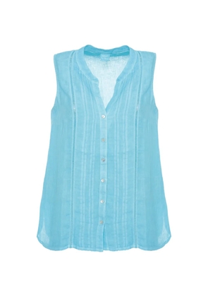 120% Lino pintuck-detail sleeveless shirt - Blue