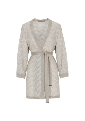 D.Exterior metallic-thread belted cardigan - Grey