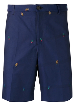 Kenzo badge embroidered chino shorts - Blue