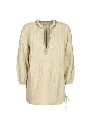 120% Lino crystal-embellished pintuck tunic top - Neutrals