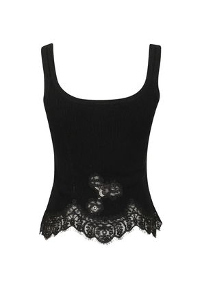 Ermanno Scervino lace-trim ribbed top - Black