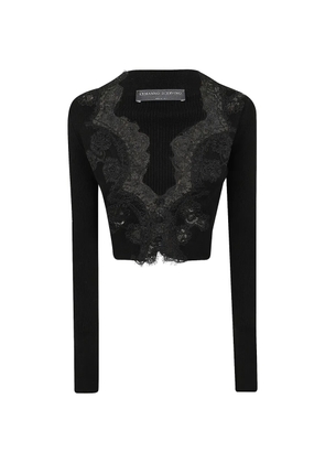 Ermanno Scervino lace-trimmed ribbed cardigan - Black