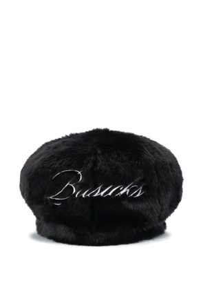 BASICKS faux-fur embroidered-logo beret - Black