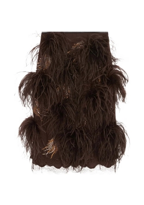 16Arlington Arno feather-trim sequin-embellished midi skirt - Brown