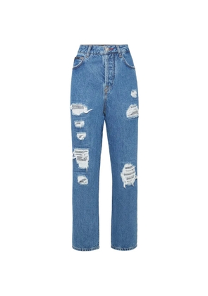 Philipp Plein distressed crystal-embellished jeans - Blue