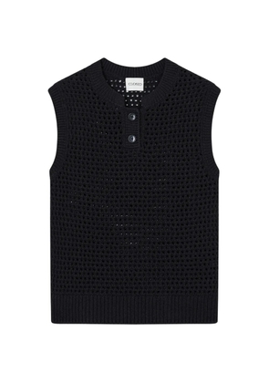 Closed crochet-knit button-up vest - Black
