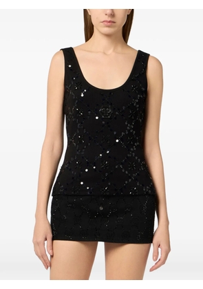 Philipp Plein rhombus flower strass tank top - Black