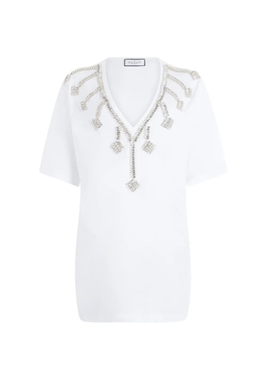 Philipp Plein V-neck crystal fringes T-shirt dress - White
