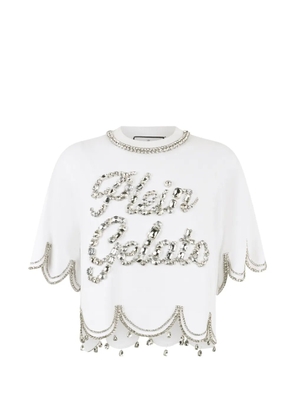 Philipp Plein crystal waves cropped T-shirt - White