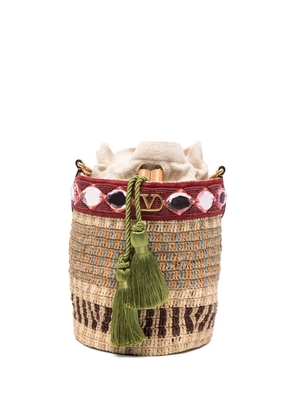 Valentino Garavani small VLogo Signature crystal-embellished bucket bag - Neutrals