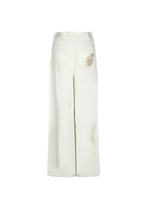 Hui Hui sequin-embellished frayed jeans - White