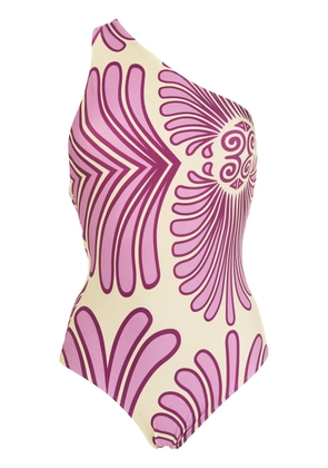 Adriana Degreas printed one-shoulder swimsuit - Purple