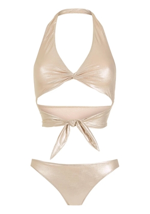 Adriana Degreas metallic halter neck bikini set - Gold