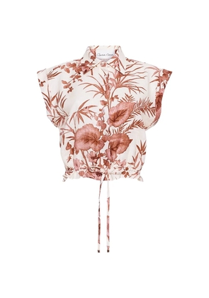 Cara Cara Octavia floral-print linen top - White