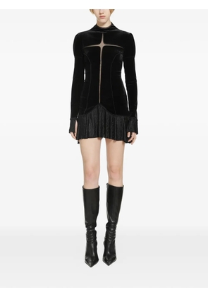 DAISY velvet pleated-skirt mini dress - Black