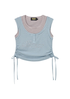 Mini Cream striped drawstring tank top - Blue
