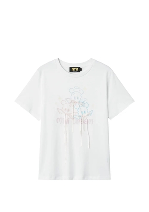 Mini Cream graphic-print bow-details cotton T-shirt - White