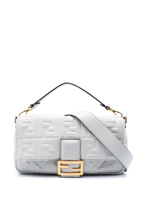 Fendi Pre-Owned 2010-2026 Large Zucca Embossed Leather Baguette satchel - White