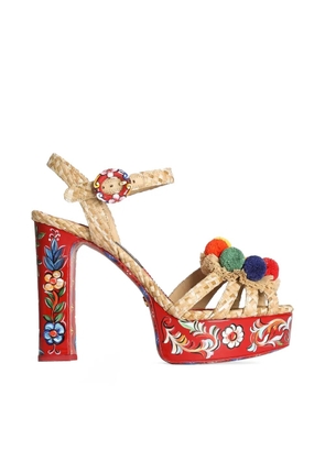 Dolce & Gabbana raffia platform sandals with embroidery - Neutrals