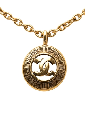 CHANEL Pre-Owned 1970-1980 CC Gold Plated Sunburst Medallion Pendant Necklace costume necklace