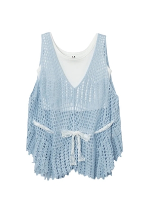 b+ab crochet-knit layered cotton top - Blue