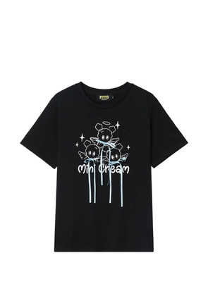 Mini Cream graphic-print bow-details cotton T-shirt - Black