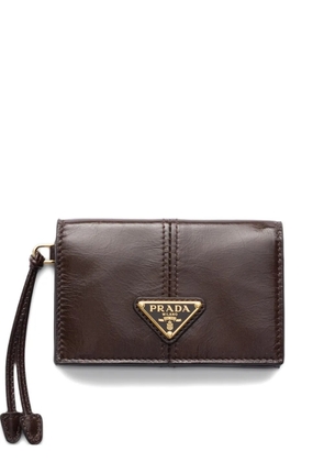 Prada leather card holder with flap - Brown