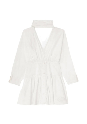 GANNI lace-trim wrap-style mini dress - White