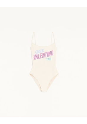 Valentino One-piece swimsuit with Chez Valentino 1960 print Woman IVORY/MULTICOLOUR L