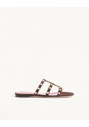 Valentino Garavani Rockstud Slide Sandal in Suede 05mm Woman EBONY 35