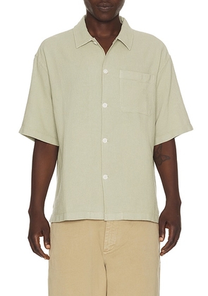 FRAME Open Weave Short Sleeve Shirt in Moss Green - Sage. Size S (also in ).
