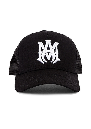 Amiri MA Logo Trucker Hat in Black & White - Black. Size all.